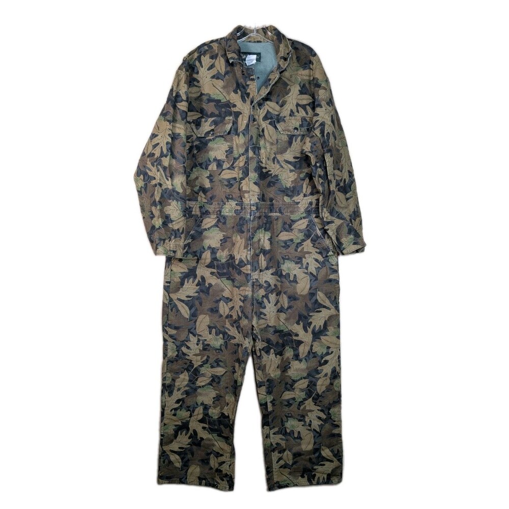 Vintage Gander Mountain USA Made Insulated Tru Leaf Camo Coveralls Men's XL